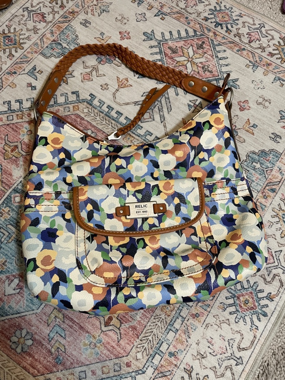 Relic Floral Multi-Color Hobo Bag with Brown Trim